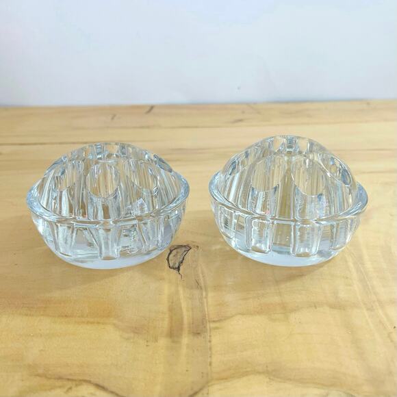 2 Vintage Flower Frogs Clear Glass Taiwan P.W.F Candle Frog Decor - Picture 2 of 10